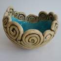 Keramik Schale weiÃŸ blau-tÃ¼rkis Schnecken-Muster