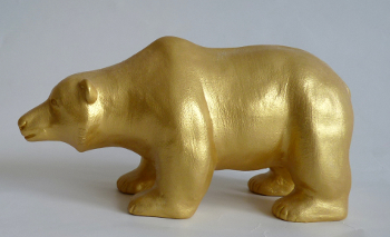 Bulle und BÃ¤r Skulpturen Keramik in Goldfarbe